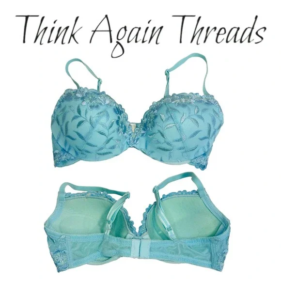 Wonderbra Embroidered Lace Underwire Push Up Bra Blue Size 34B - Picture 1 of 6